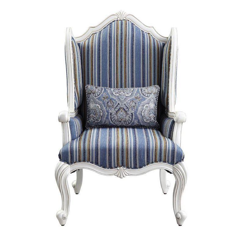 31" Ciddrenar Fabric Chair White Finish - Acme Furniture: Queen Anne Legs, Floral Linen Upholstery, No Assembly Required