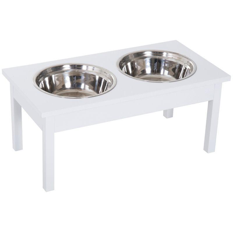 PawHut 23" Modern Decorative Dog Bone Wooden Heavy Duty Pet Food Bowl Elevated Feeding Station