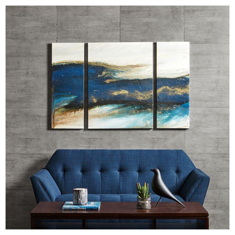 Rolling Waves Blue and White Abstract Canvas Triptych Set