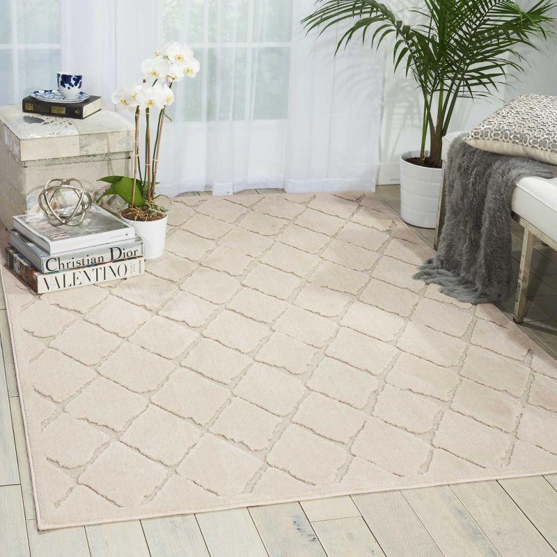 Ivory Diamond Pattern Rectangular Synthetic Rug 5'3" x 7'3"