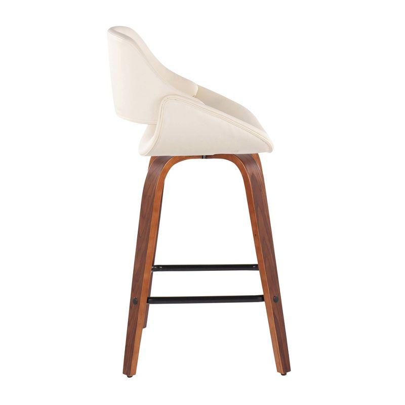 Walnut and Cream Swivel Counter Stool with Black Metal Accents