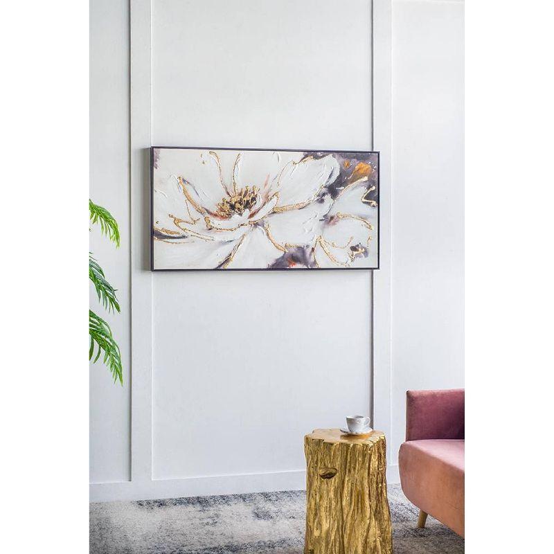 A&B Home Blooming Floral Framed Hand-Painted Wall Art - 24.5"W X 48"H X 2“L - Black Frame - Cream/Gray
