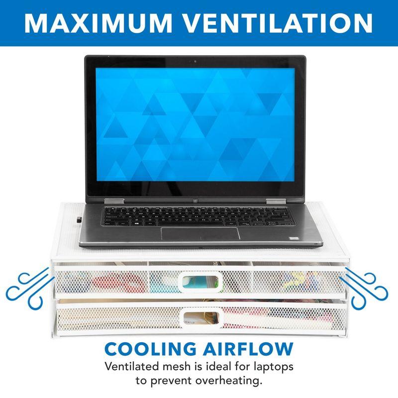 Mount-It! Computer Monitor Stand With Drawers, Metal Mesh Riser & Organizer For Laptop and Computer