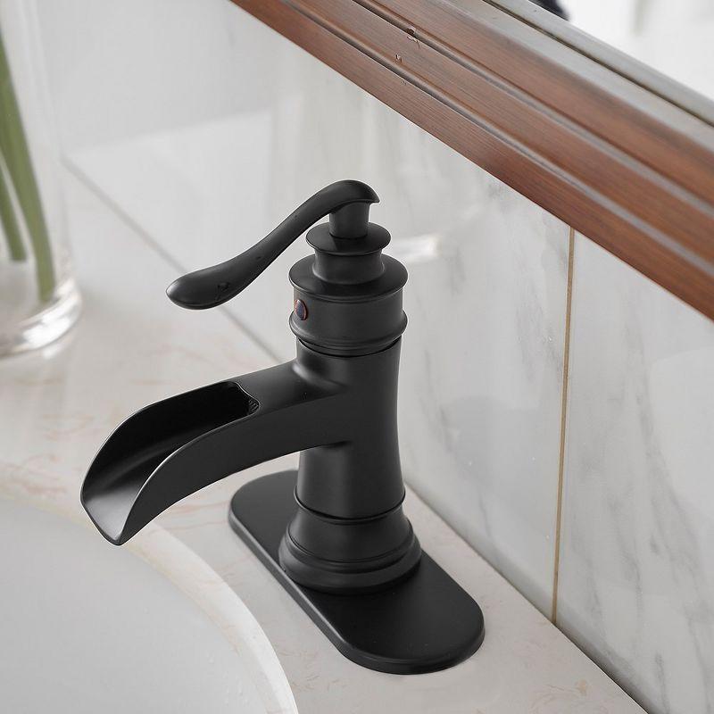 BWE Waterfall Single Hole Single-Handle Low-Arc Bathroom Faucet With Drain Assembly In Matte Black