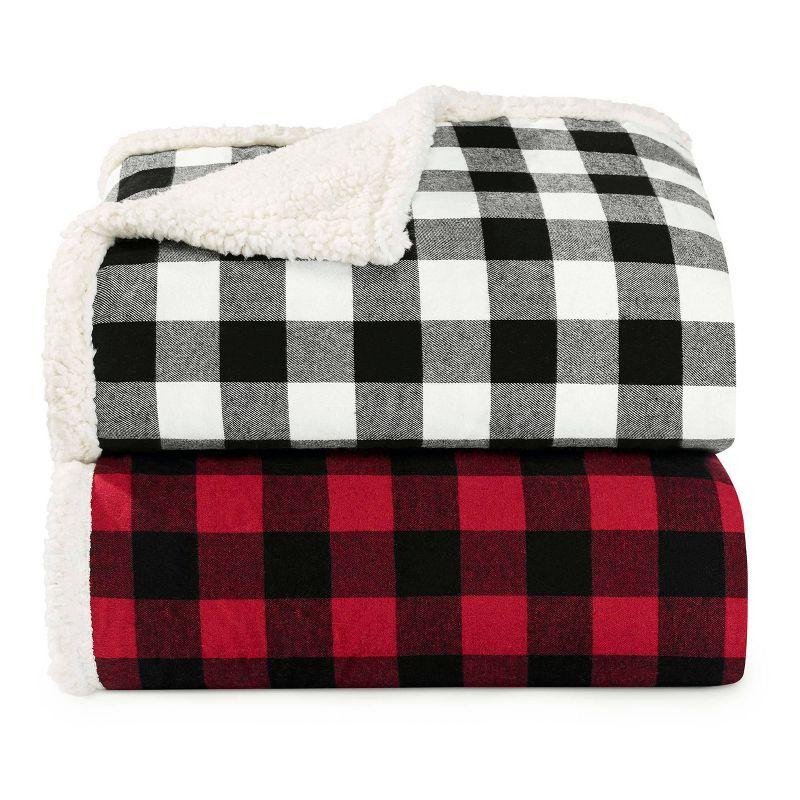 Eddie Bauer Cabin Plaid Flannel/Faux Shearling 2 Piece Throw/Pillow Set