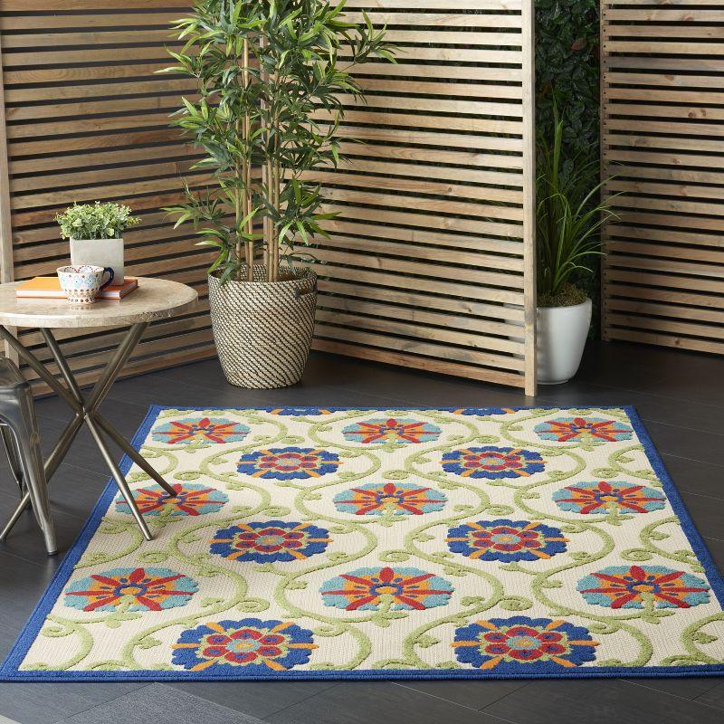 Aloha Floral Bliss Indoor/Outdoor Blue Multicolor Flat Woven Rug