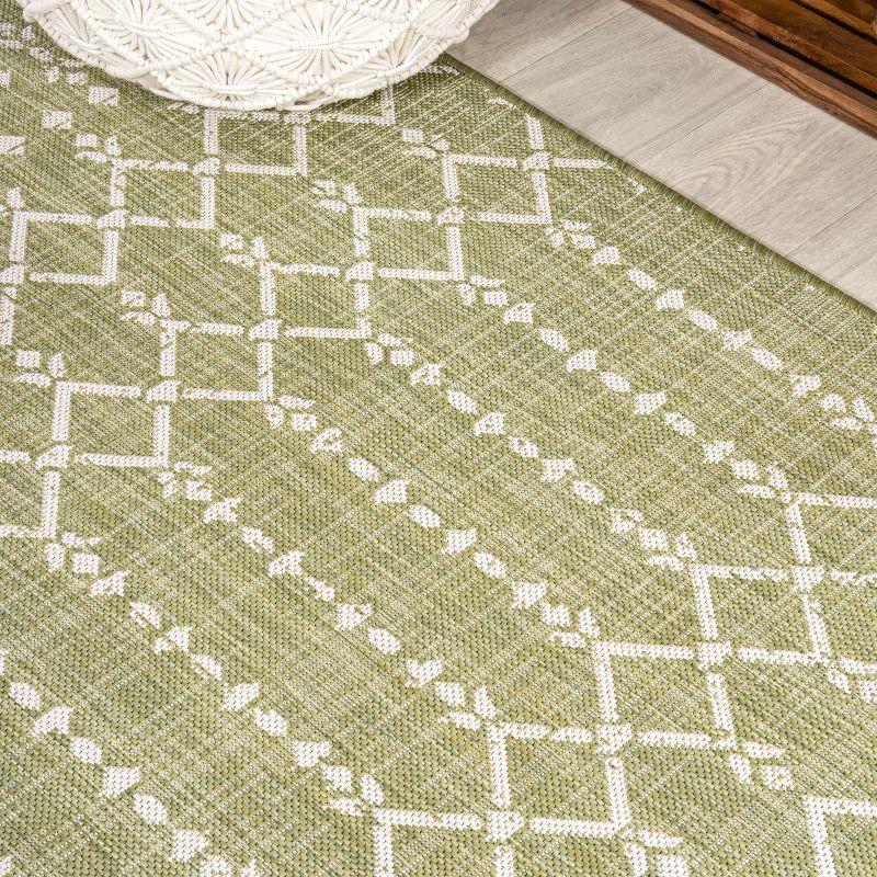 2' x 10' Ourika Moroccan Geometric Textured Weave Indoor/Outdoor Runner Rug, Light Green/Cream - JONATHAN Y