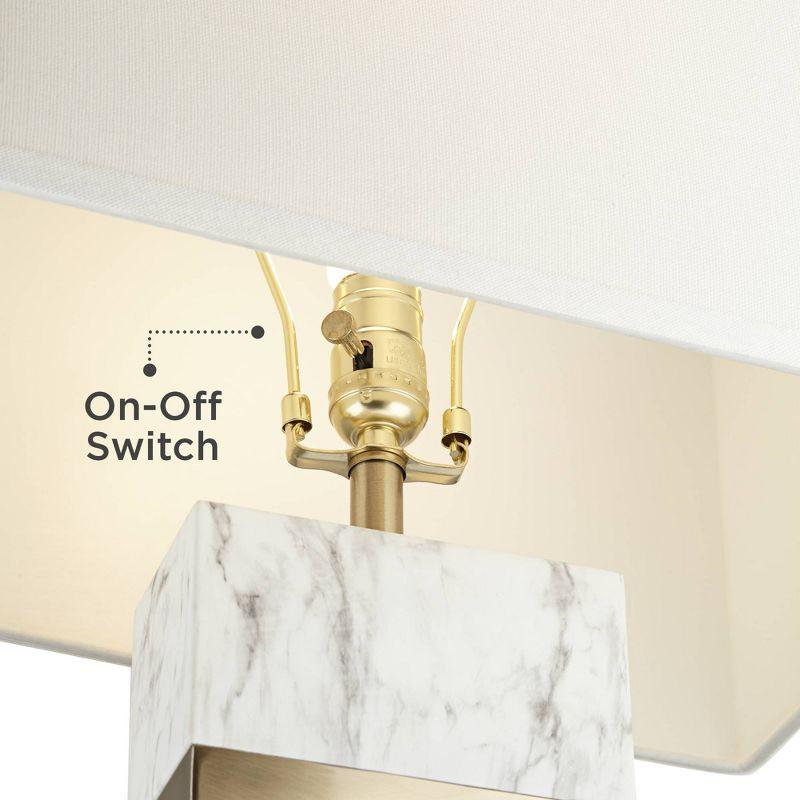 360 Lighting 30" Tall Large Rectangular Modern End Table Lamp Gold Two-Tone Faux Marble Finish Single White Shade Living Room Bedroom Bedside House