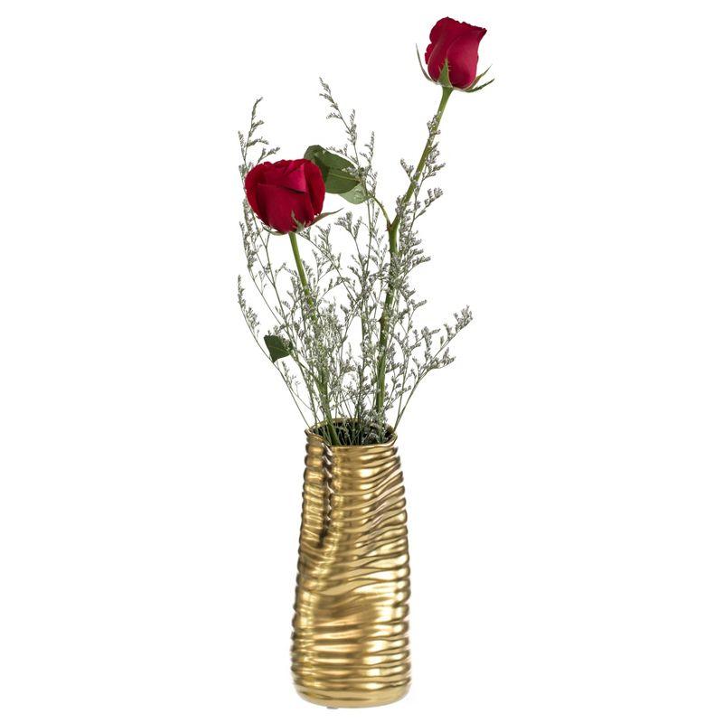 Mercer41 Baftjar 9-Inch Tall Ceramic Bent Melted Modern Style Sculpture Table Centerpiece Flower Vase, a Unique and Decorative Vase in an Elegant Gold Finish, Perfect for Adding Sophistication to Home or Office Décor