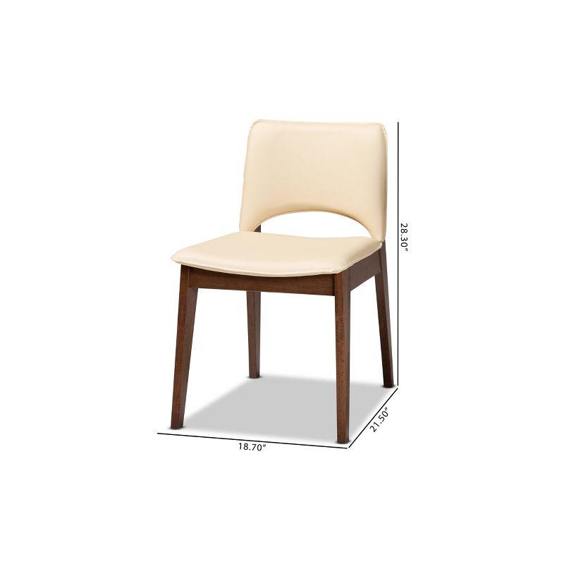 2pc Afton Faux Leather Upholstered and Wood Dining Chair Set Beige/Walnut Brown - Baxton Studio
