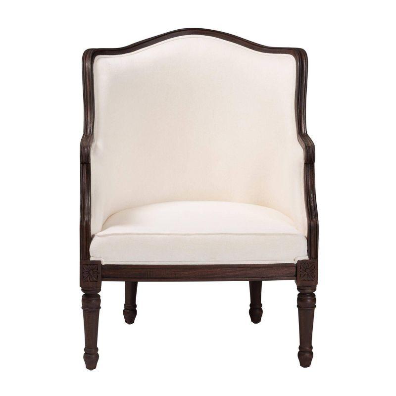 bali & pari Ornella Fabric and Wood Accent Chair Beige/Dark Brown: Polyester Upholstery, Rattan Frame