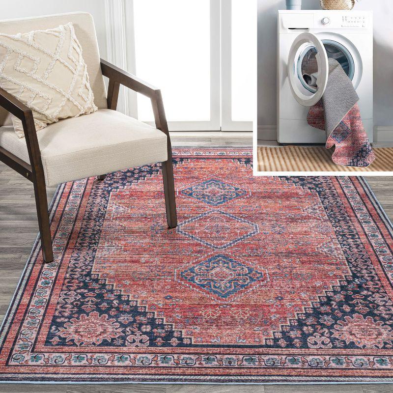 4' x 6' Dalyan Geometric Medallions Machine Washable Indoor/Outdoor Area Rug, Terra/Navy - JONATHAN Y