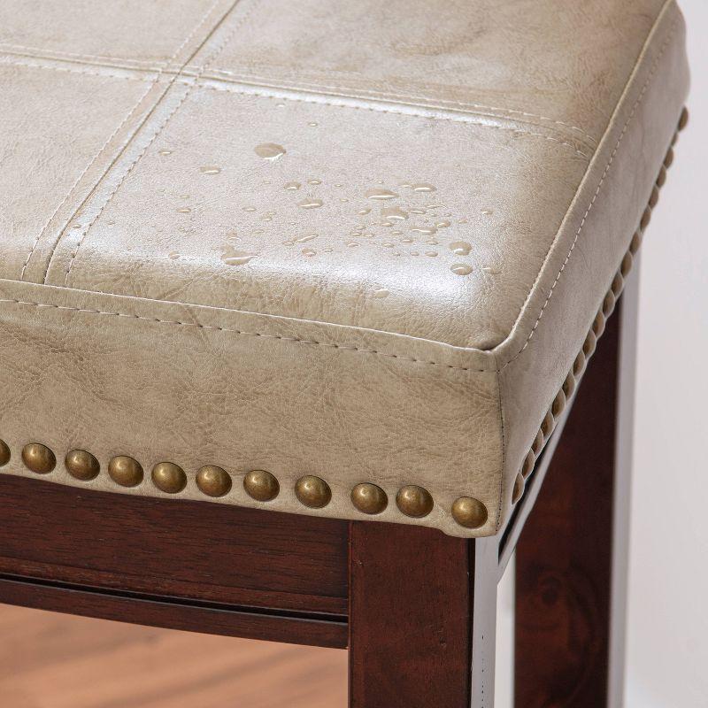Set of 2 Claridge Faux Leather Nailhead Backless Saddle Barstools Beige - Linon: Upholstered, Rubberwood Legs, Footrest