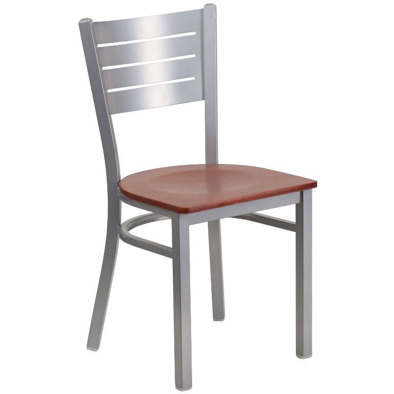 Elegant Silver and Cherry Wood Slat Back Metal Side Chair