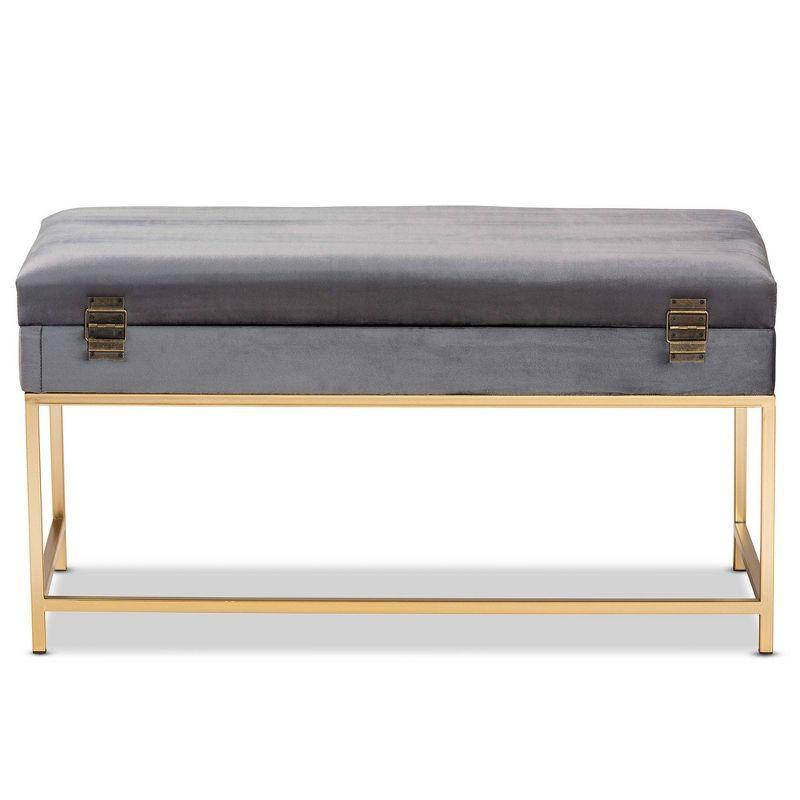 Aliana Velvet Fabric and Metal Large Ottoman Gold - Baxton Studio: Antique Brass Latch, Storage, No Assembly Required