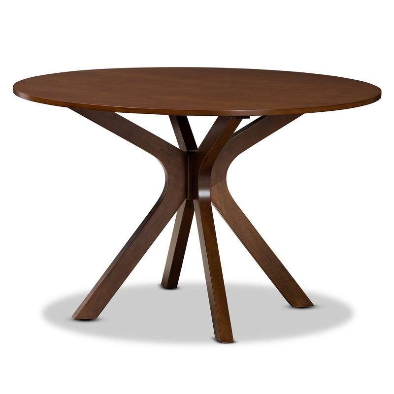 48" Kenji Wide Round Wood Dining Table Walnut - Baxton Studio: Mid-Century Modern, Seats 6, MDF Composite