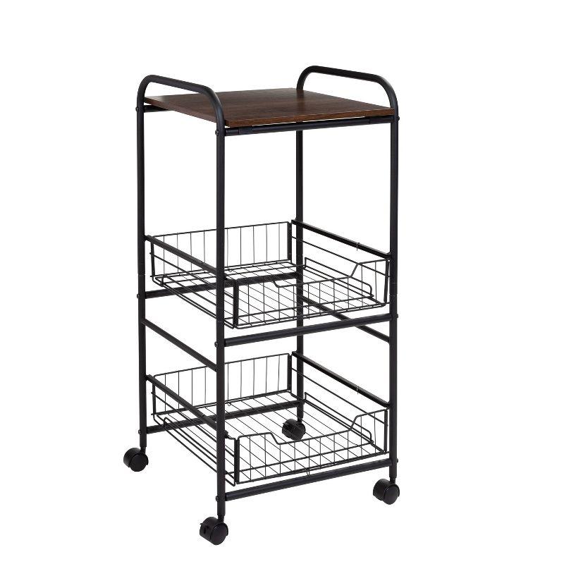 Honey-Can-Do 3 Tier Slim Rolling Cart with Pull Out Baskets