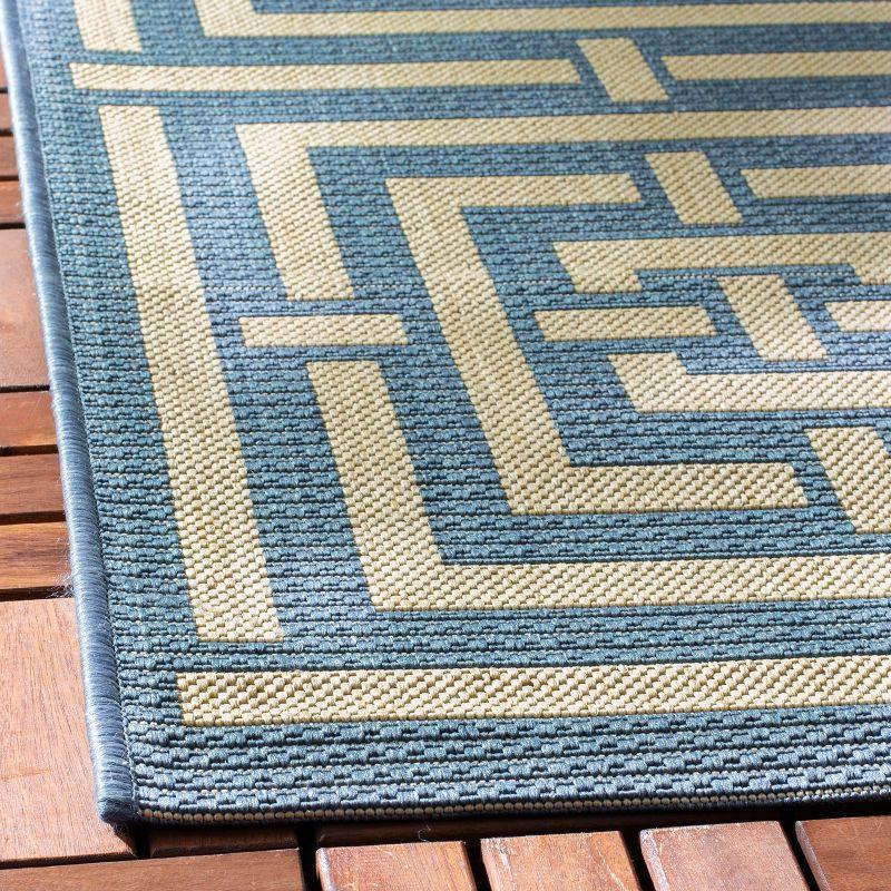 Beige and Blue Geometric Synthetic Easy Care Area Rug, 2' x 3'7"