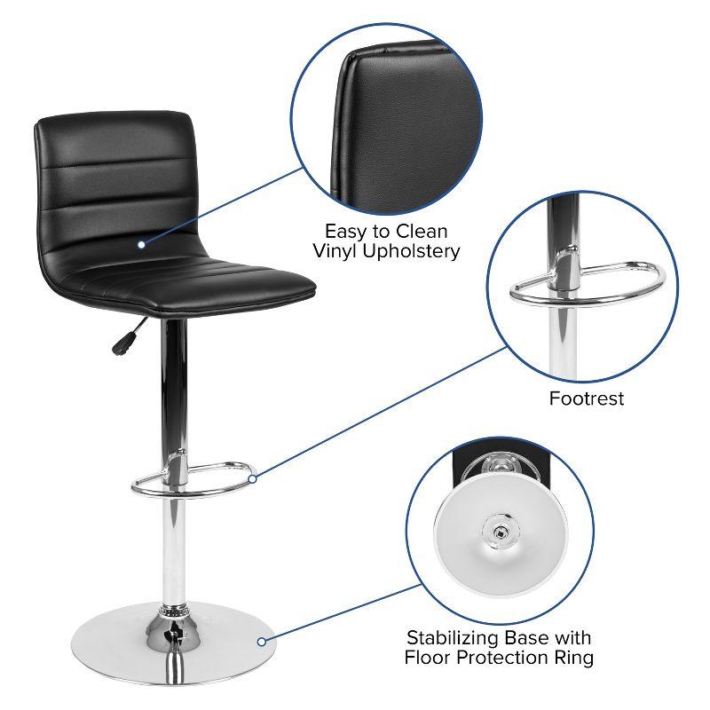 Flash Furniture Modern Black Vinyl Adjustable Bar Stool with Back, Counter Height Swivel Stool with Chrome Pedestal Base
