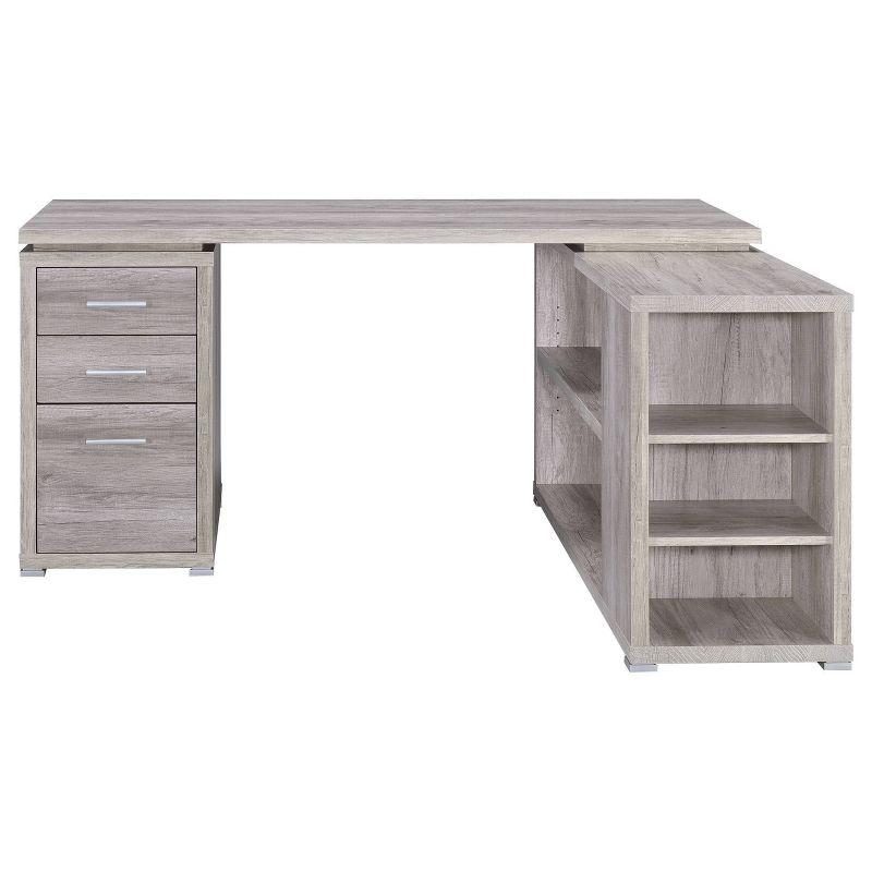 Transitional Grey Driftwood L-Shaped Home Office Desk with Filing Cabinet