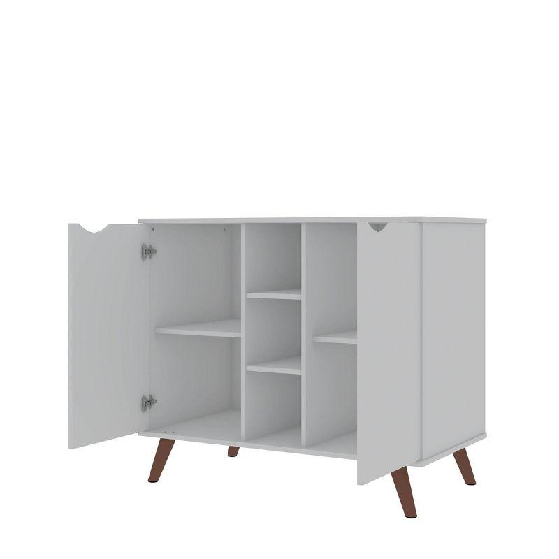 Mid-Century Modern White Buffet Stand with Splayed Solid Wood Legs