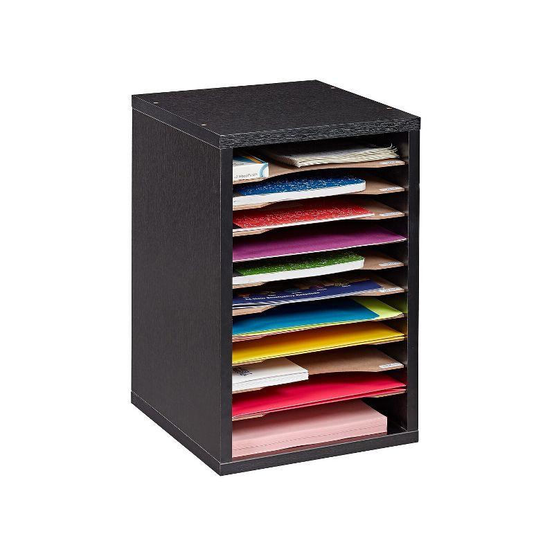AdirOffice 500 Series 11 Compartment Wooden Literature Organizer  10.75" x 11.8" Black (500-11-BLK)