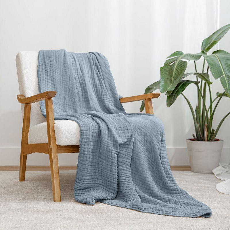 Twin Blue Muslin Cotton Reversible Throw Blanket