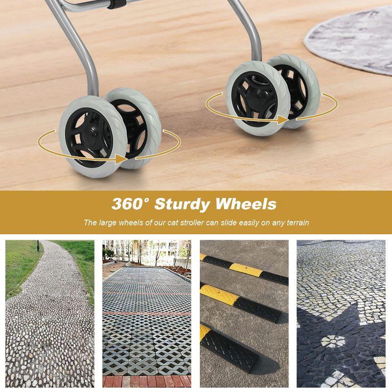 FDW 4 Wheels Pet Stroller Cat Dog Stroller Portable Folding Travel Carrier Strolling Cart Waterproof with Storage Basket,Mesh Windows, Yellow Plaid