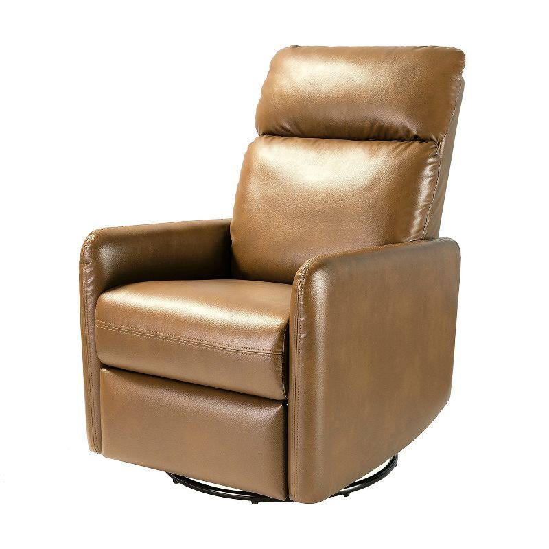 Camel Faux Leather Swivel Recliner with Manufactured Wood Frame