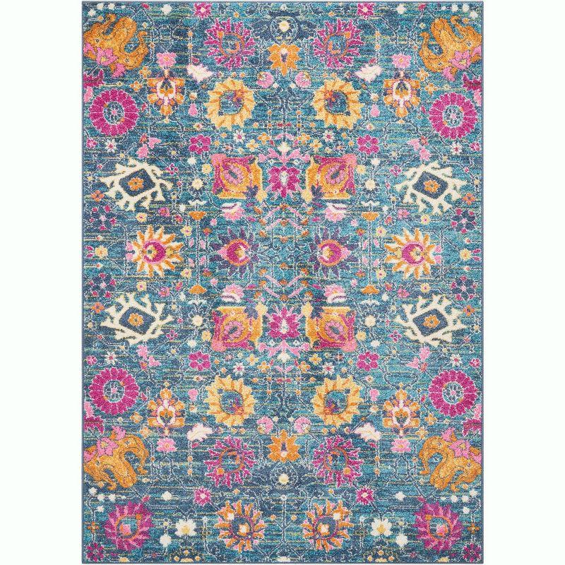 Denim Delight Floral Synthetic 6'7" x 9'6" Easy-Care Rug