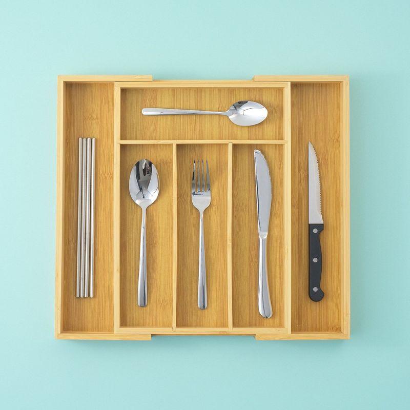 JoyJolt JoyJolt Bamboo Expandable Flatware Drawer Organizer for Kitchen Utensils