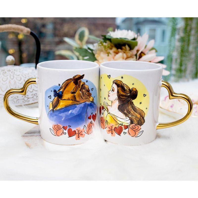 Silver Buffalo Disney Beauty and the Beast Sculpted Handle Mug Set | Each Holds 14 Ounces