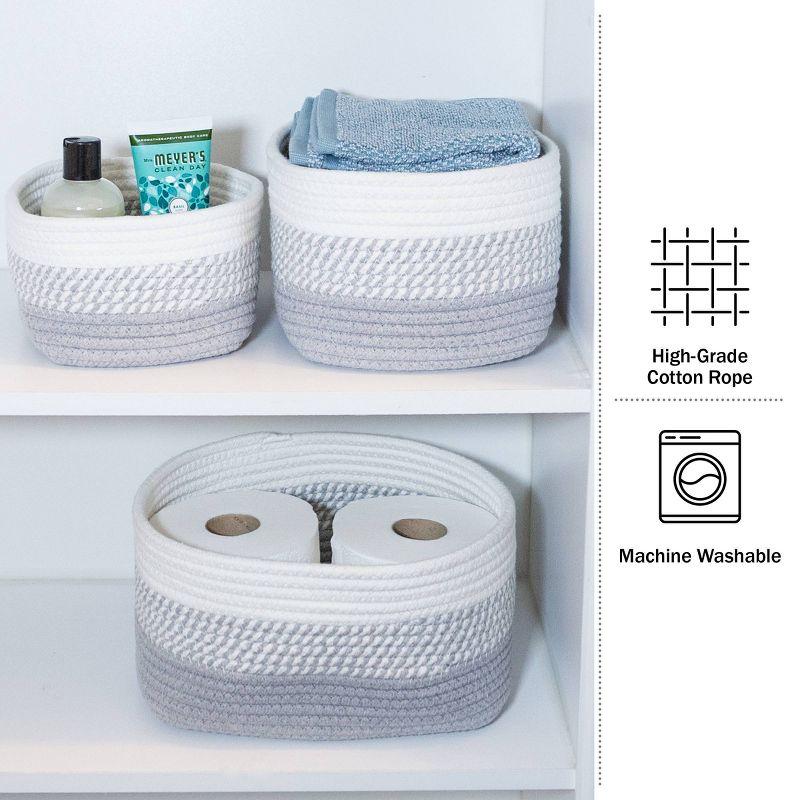 Gray Woven Cotton Rope Storage Basket Set, 3-Piece