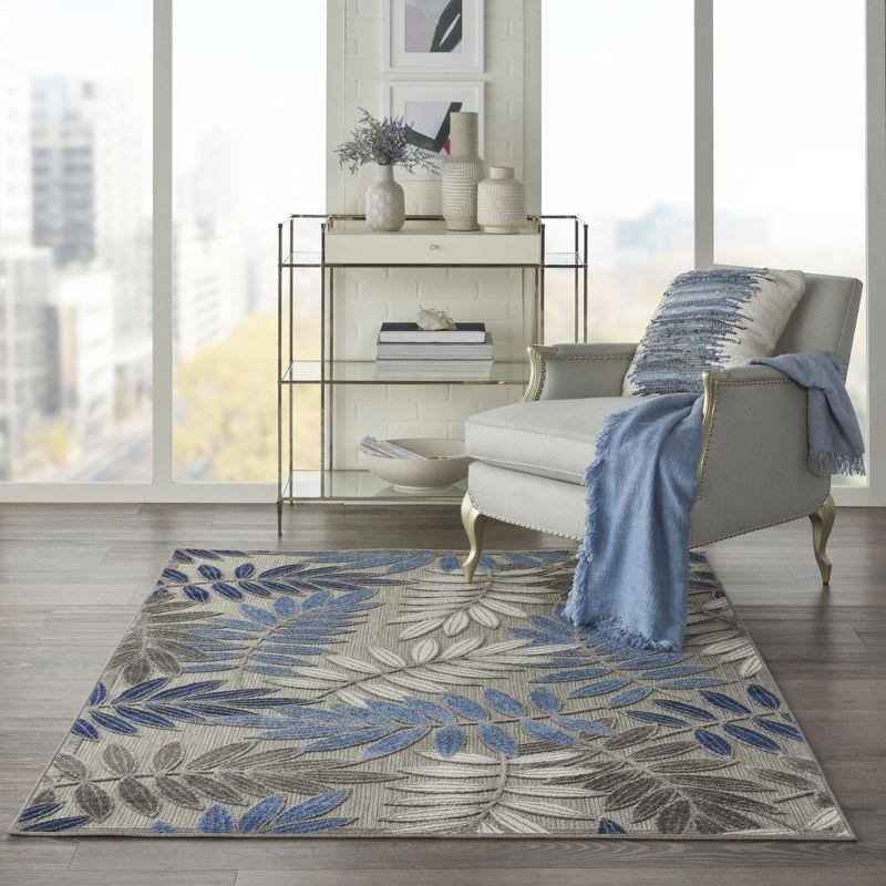Nourison Aloha Floral Leaf Flatweave High-Low Indoor Outdoor Area Rug Grey/Blue 3'6" x 5'6"