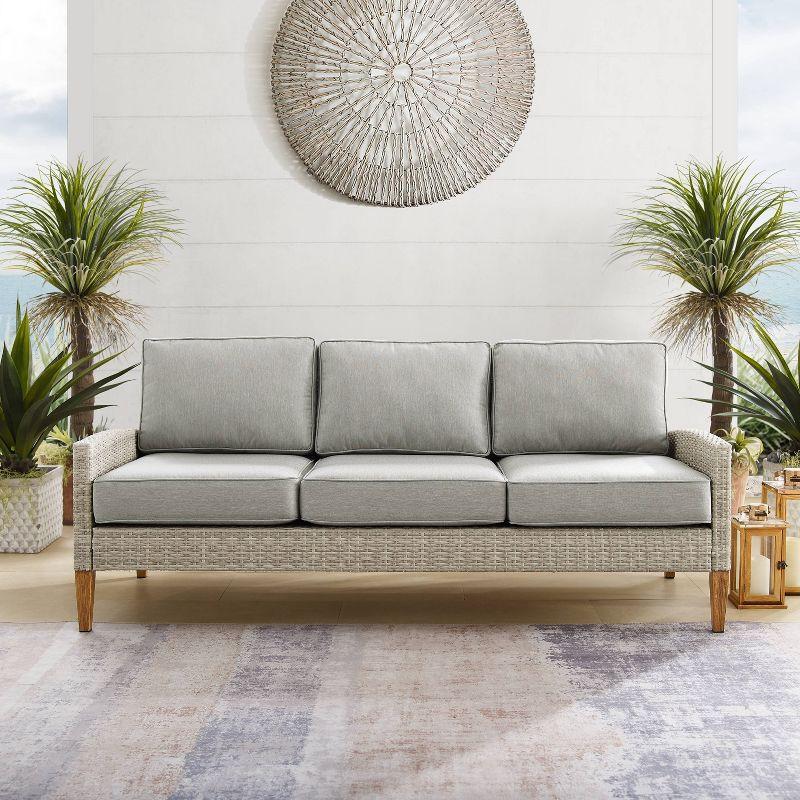 Gray Wicker and Steel Three-Seat Outdoor Sofa