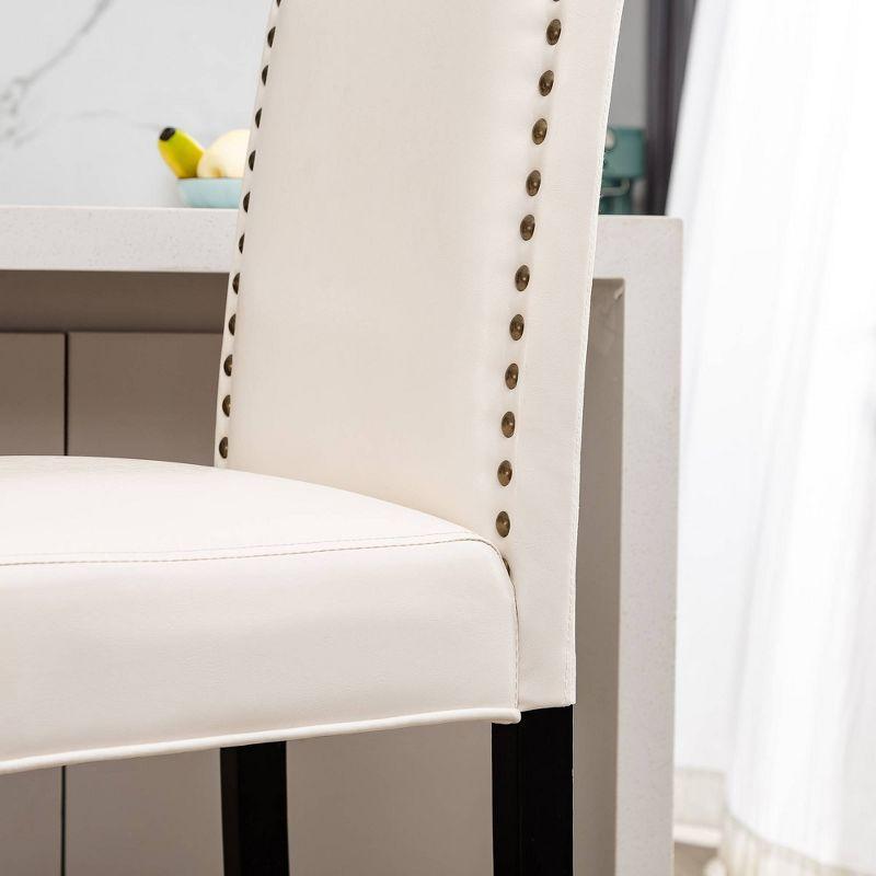 Set of 2 Leatherette PU Barstools with Studded Decor Off White - Glitzhome: Rubberwood Frame, Footrest, Modern Style