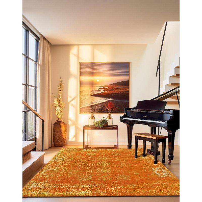 Sofia Orange Synthetic Square Reversible Area Rug