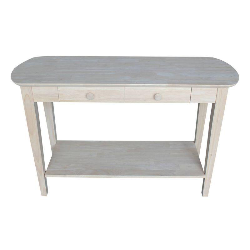 International Concepts Philips Oval Sofa Table Unfinished: Hardwood Accent Table with Drawer & Shelf