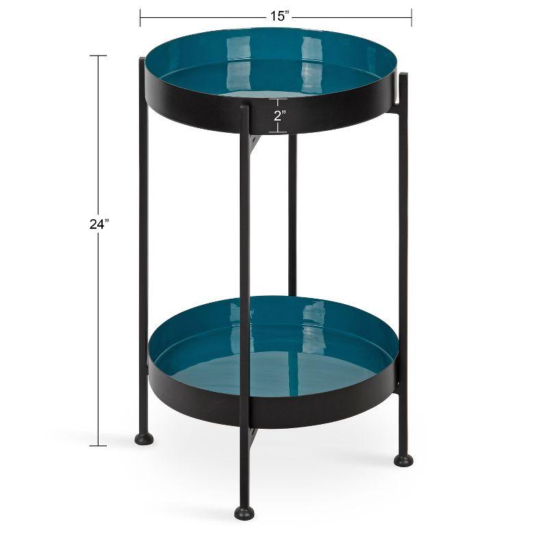 Nira Black and Teal Round Metal Two-Tier Side Table