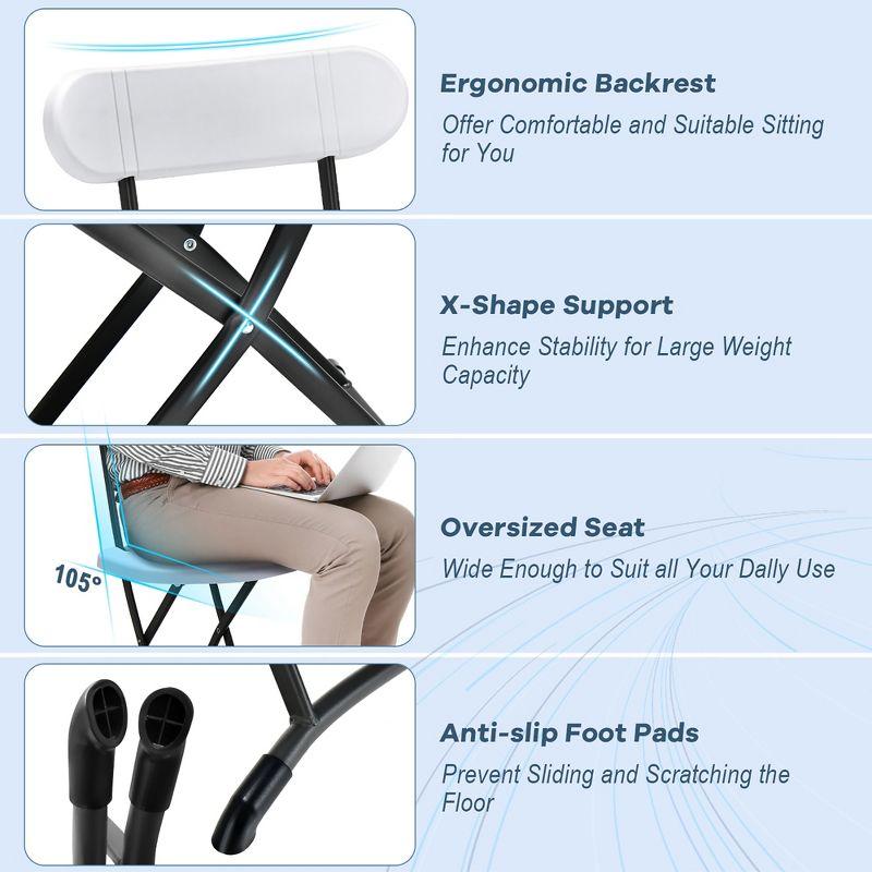 Costway 2-Pack Folding Chair with Metal Curved Feet Wide Seat & Ergonomic Backrest Black/White