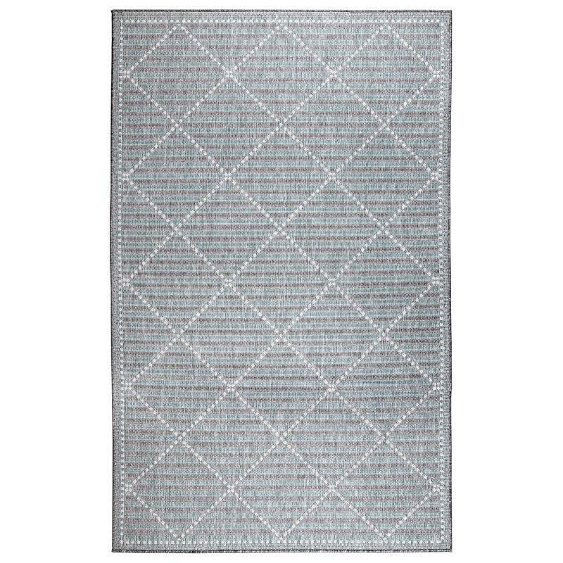 Aqua Checker Diamond 39" Round Synthetic Indoor/Outdoor Rug