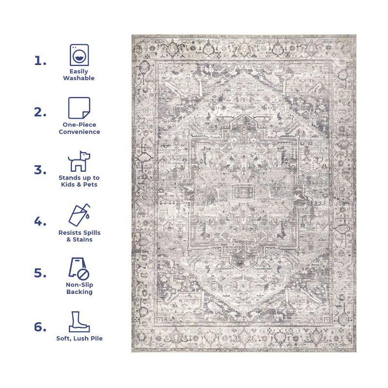 Nuloom 6 Round Machine Washable Rain Haven Vintage Medallion Indoor Area Rug, Grey Non-Slip Backing, Stain Resistant,  BedroomLiving Room, Kitchen