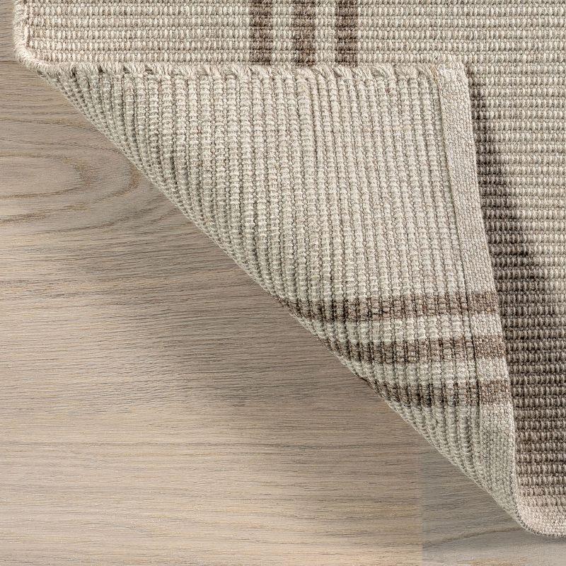 Ivory and Beige Striped Wool Rectangular Area Rug