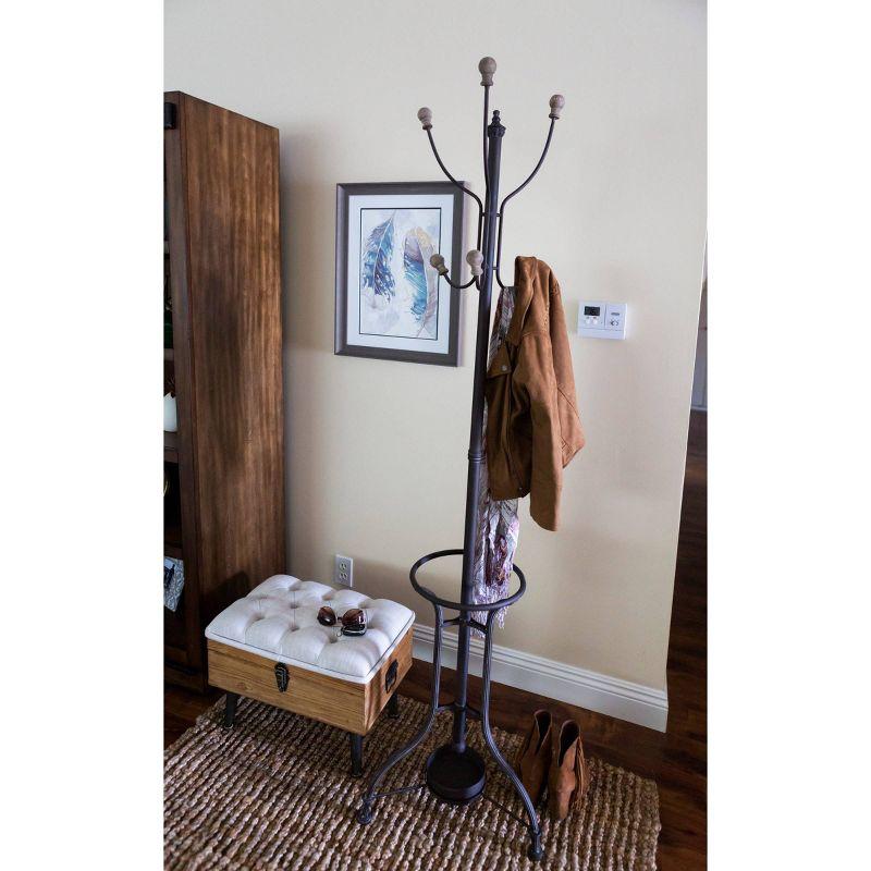 Industrial Black Metal Coat Rack with Circular Base, 72" Tall