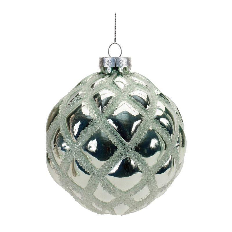 Melrose Frosted Green Beaded Glass Ornaments Set of 6