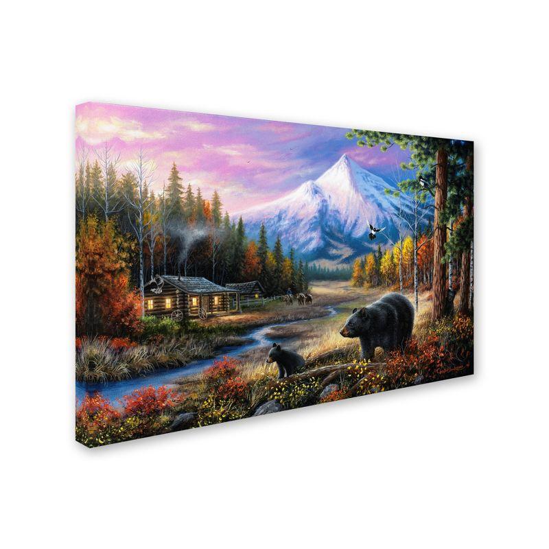 Large Multicolor Canvas Art with Bear and Mountain Scene