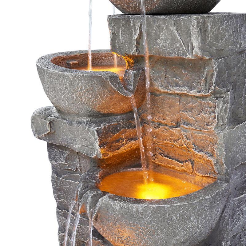 Teamson Home 33.25" Cascading Bowls & Stacked Stones LED Outdoor Water Fountain