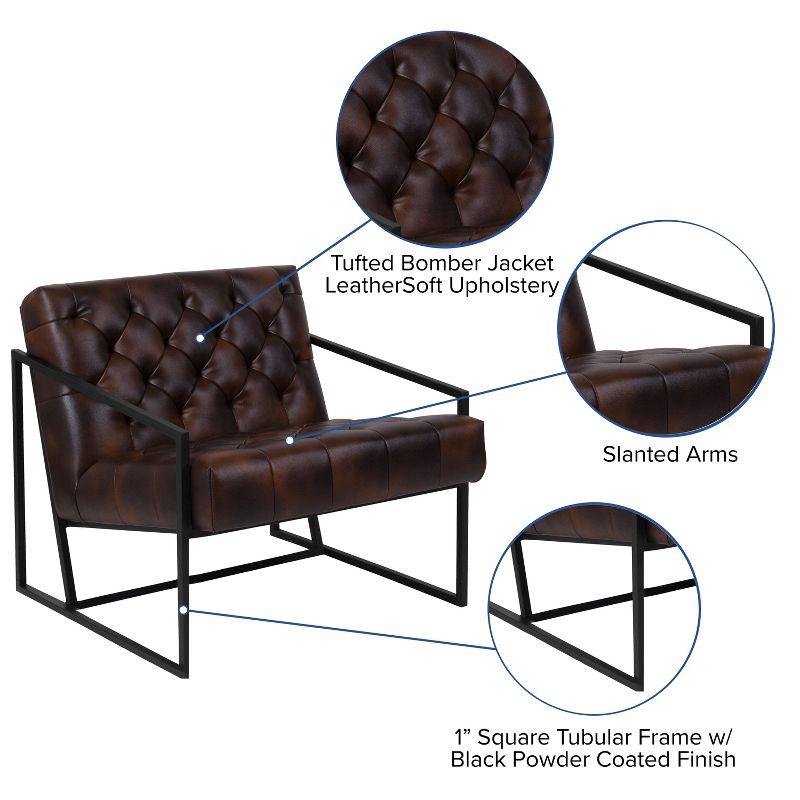 Merrick Lane Bomber Jacket Faux Leather Modern Lounge Chair With Tufted Seating and Black Metal Frame