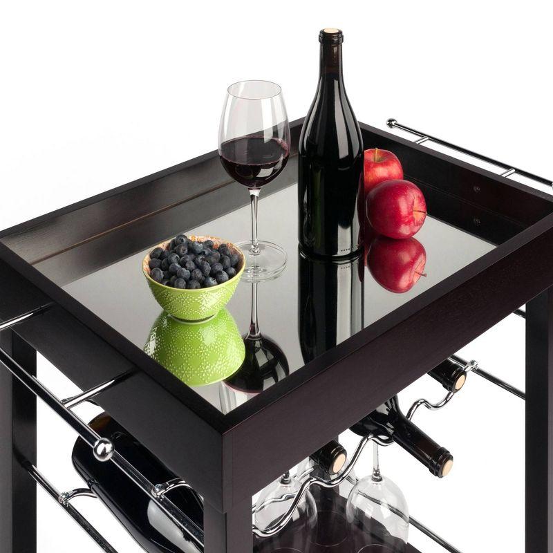 Johnnie Bar Cart Dark Espresso - Winsome: Hardwood Beverage Trolley with Wine Storage, 30 Day Limited Warranty