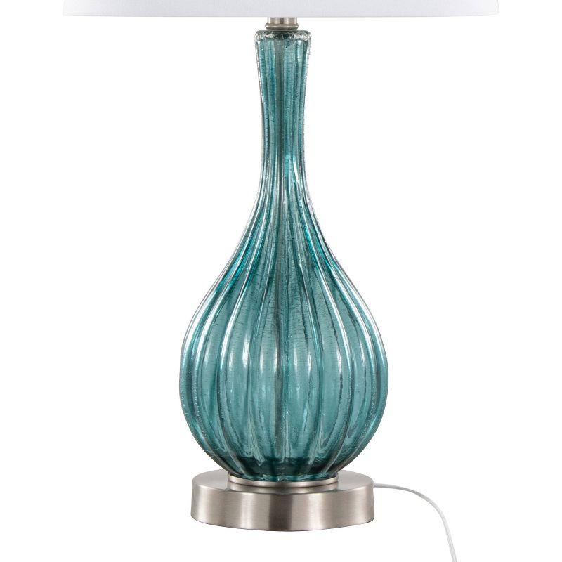 Sapphire Blue Crackle Glass Table Lamps with Off-White Linen Shades, Set of 2